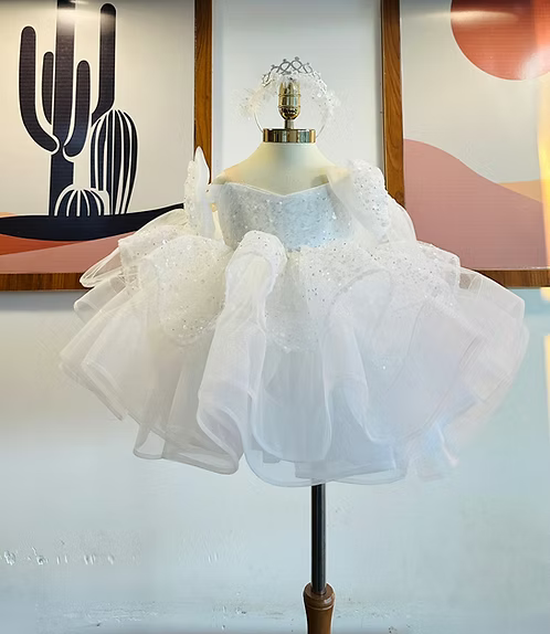 White Sequin Princess Dress | Luxury Party & Birthday Dress