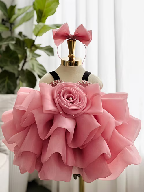 Blush Bloom Princess Dress | Luxury Pink Floral Party Dress for Girls