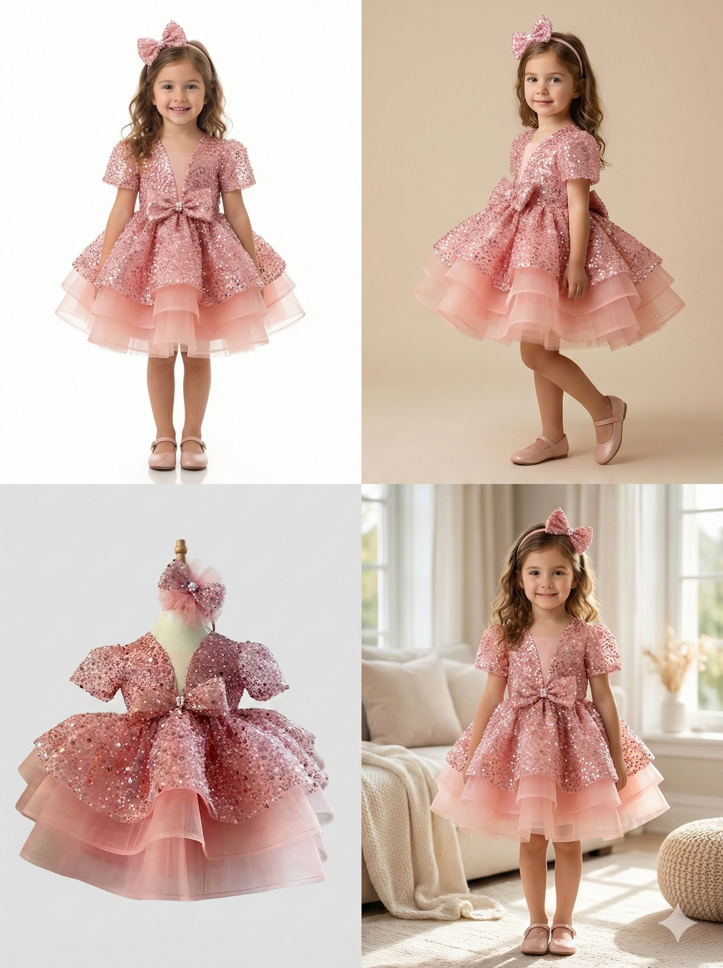 Pink Sequin Princess Party Dress | Luxury Birthday & Wedding Outfit with Bow