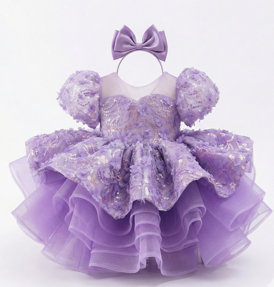 Purple Sequin Princess Party Dress | Luxury Kids Partywear
