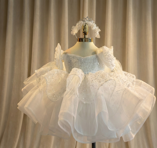 White Sequin Princess Dress | Luxury Party & Birthday Dress